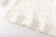 さくらんぼ　リブ素材　フリル付き長袖ルームウェア　パジャマ