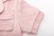 ダブルガーゼ配色パイピングパジャマ