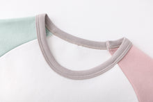 配色ラグランスリーブデザイン長袖ルームウェア　パジャマ